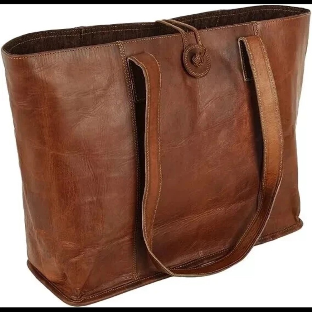 Elegant Brown Leather Laptop Tote
